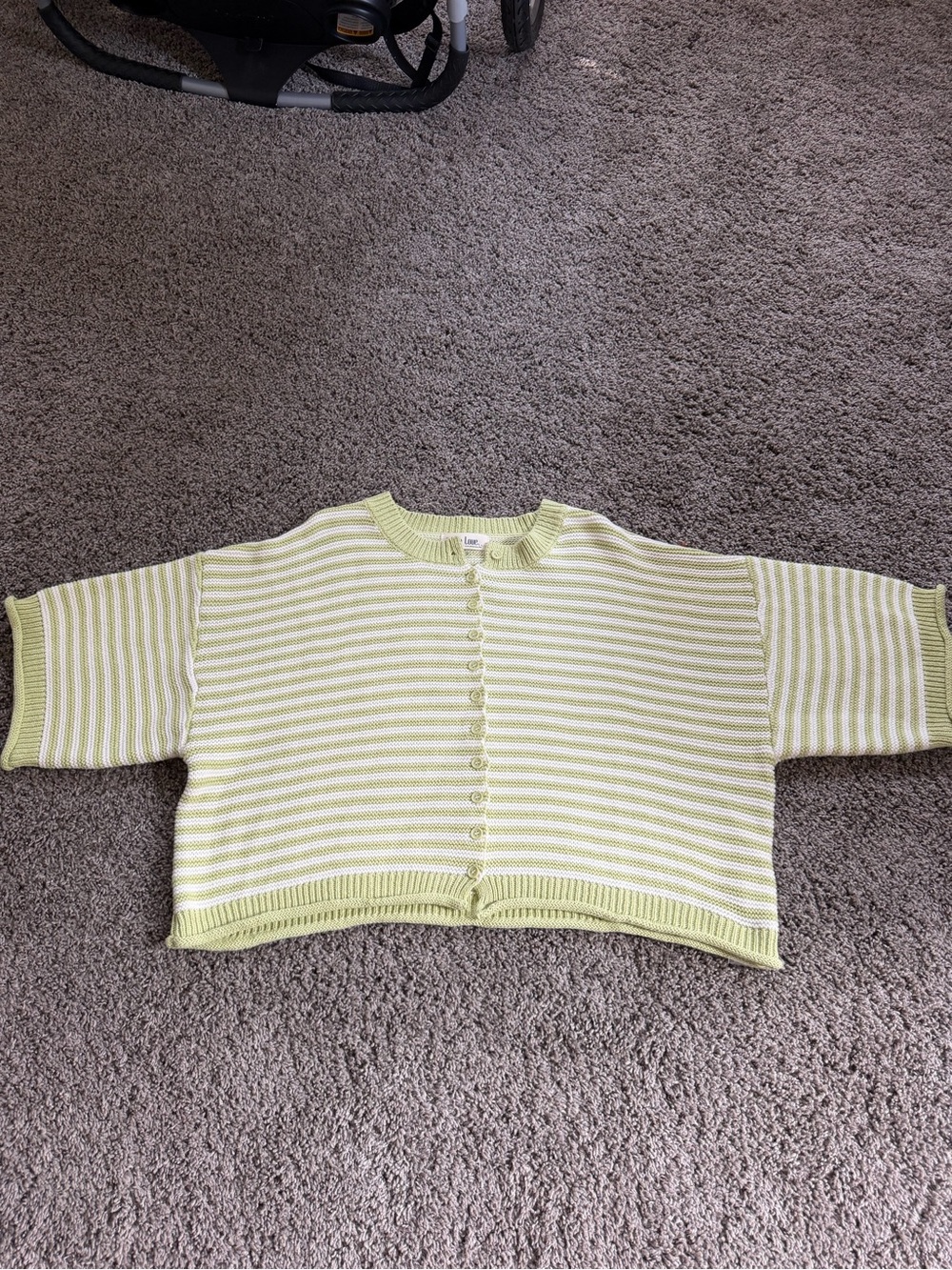 Peach Love California Light Lime and White Striped Knit Cardigan/Top